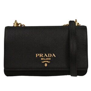 Prada Black Leather Chain Shoulder Bag 158 155263